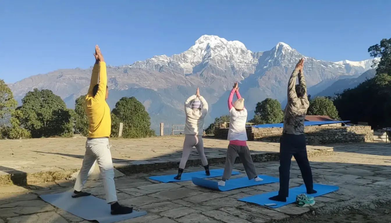 Yoga in Pokhara with Himalayan mountain views - authentic yoga training in Nepal